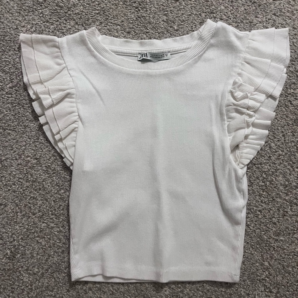White Ruffled Sleeve Top